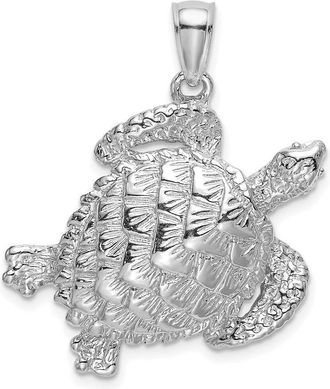 Diamond2Deal 14K White Gold Textured Sea Turtle Charm
