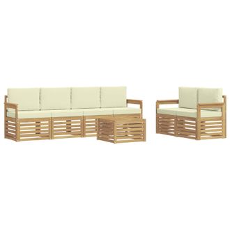 vidaXL Conjunto De Sof&aacute;s De Exterior 7 Pcs Blanco Y Crema Poli&eacute;ster Vidaxl