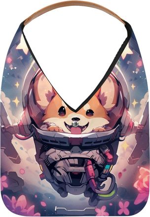 Generic Cute Space Dog Reusable Lightweight Grocery Bags - Foldable Into Compact Pouch, Washable & Sturdy, Multipurpose for Shopping and Travel