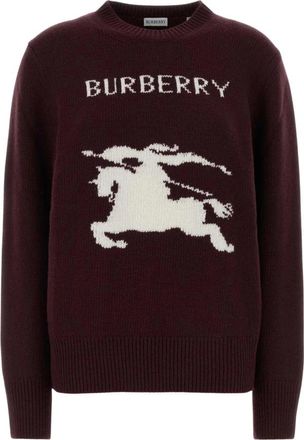 Burberry Kasjmier en Wol Trui met Ridder Motief - Dames - Ronde hals truien - Paars - L - Wol - Truien & Vesten