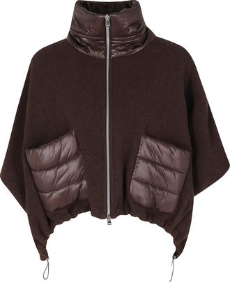 Herno Dark Brown Short Striped Quilted Wool-Blend Coat