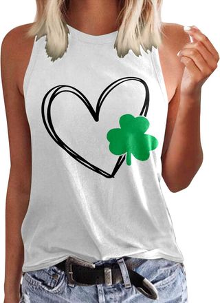 Generic St. Patricks Day T-Shirt Women Vests Shamrock Graphic Tees Green Clover Sleeveless Tops Leprechaun Costume Clover T-Shirts Summer Causal Tanks Ladies 