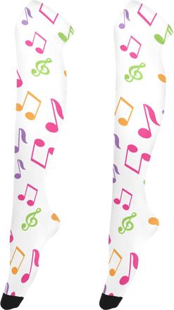 Generic Music Notes White Thigh High Stockings Women Fun Long Socks over Knee Funny Thigh Highs Femboy, Music Notes White, M