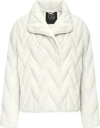 Cesare Gaspari Chevron Gevoerde Cropped Donsjack - Dames - Gewatteerde jassen - Beige - M - Polyester - Jassen