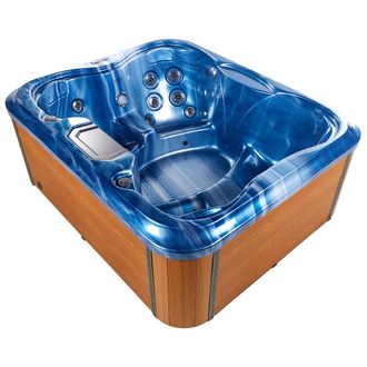 Beliani Beliani - Ba&ntilde;era De Hidromasaje Led De Acr&iacute;lico Azul Madera Clara 180 X 215 Cm Aluminio 4 Plazas 19 Jets Aire Libre Arcelia