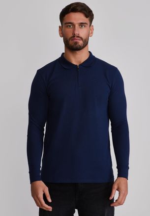 Siksilk Hombres Azul Marino Manga Larga Zip Polo Camiseta XXL