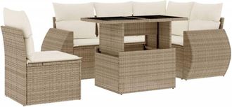 vidaXL Juego De Sof&aacute;s Jard&iacute;n Con Cojines 6 Pzas Rat&aacute;n Sint&eacute;tico Beige Vidaxl