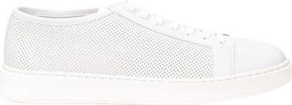 Santoni Perforated Leather Sneaker - Heren - Sneakers - Wit - 44 EU - Leer - Schoenen