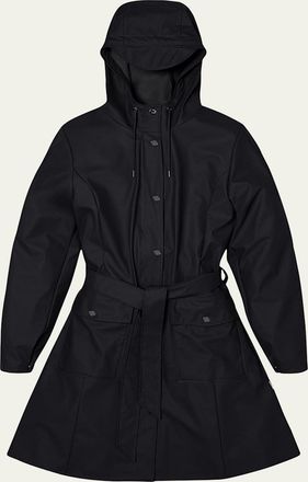 Rains Curve Belted Trench Coat with Drawstring Hood