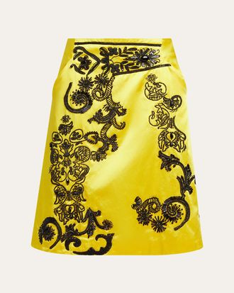 Dries Van Noten Sosy Matador-Embroidered Satin Midi Skirt