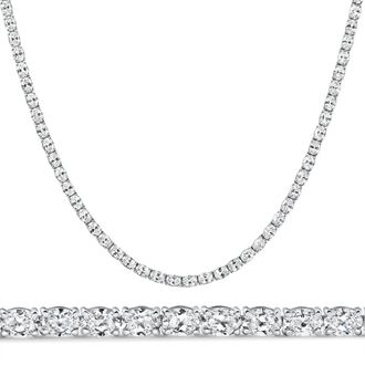 Pompeii3 19Ct Oval Diamond Tennis Necklace 14k White Gold Lab Grown Size: Medium