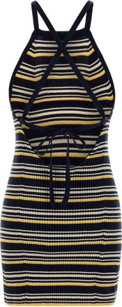 Miu Miu Striped Ribbed Cotton Blend Tank Top - Navy