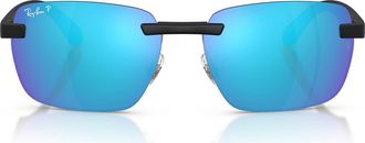 Ray-Ban 59mm Polarized Rimless Sunglasses in Sand Black /Polar Green at Nordstrom