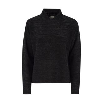 Fabiana Filippi Katoenen trui met polokraag en lurex - Dames - Ronde hals truien - Zwart - L - Katoen - Truien & Vesten