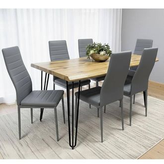 Kosy Koala Dining Table Set With 6 Grey Faux Leather Chairs