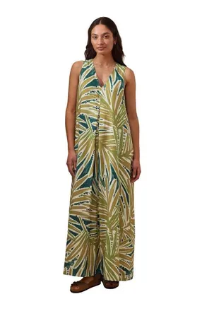 Celtic & Co. Sleeveless V-Neck Linen Maxi Dress in Palm Print at Nordstrom, Size 10