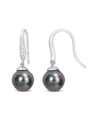 Rina Limor Silver 0.02 Ct. Tw. Diamond 8-9Mm Pearl Earrings