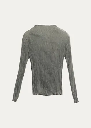 Issey Miyake Chiffon Twist Long-Sleeve High-Neck Top