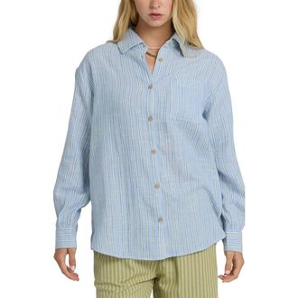 Billabong Wanderer Stripe Cotton Button-Up Shirt in Twilight Blue at Nordstrom, Size X-Large