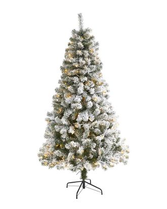 Nearly Natural Flocked West Virginia Fir Artificial Christmas Tree With Clear Led Lights