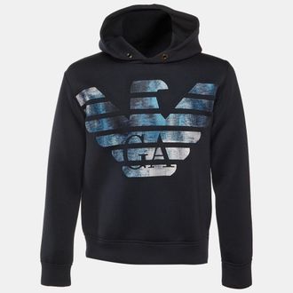 Emporio Armani Midnight Blue Jersey Logo Embroidered Hoodie