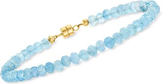 Ross-Simons Aquamarine Bead Bracelet With 14kt Yellow Gold Magnetic Clasp