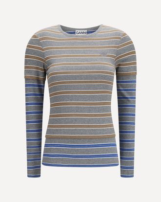 Ganni Double-sleeve striped cotton T-shirt Female XS