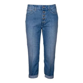 Dondup Cropped Jeans, female, Blue, W29, Loose Fit Denim Jeans with Jewel Button Detail