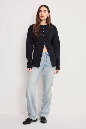 Good American Womens Exaggerated Sleeve Cardigan Sweater | Black, Size Medium | Good American by Khlo&Egrave; Kardashian
