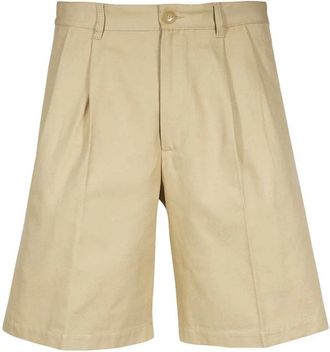 Gucci Geplooide Katoenen Bermuda Shorts - Heren - Korte Broeken - Beige - M - Katoen - Korte Broeken