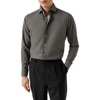 Eton Contemporary Fit Flannel Dress Shirt in Dark Grey at Nordstrom Rack, Size 15.5