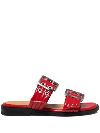 Ganni Slippers met gespsluiting - Rood