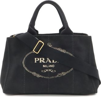 Prada Canapa Black Nero Canvas Shoulder Bag Tote Bag (Pre-Owned)