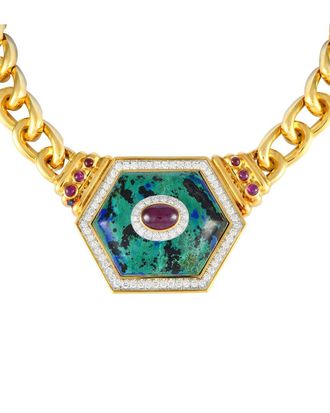 David Webb 18K 2.00 Ct. Tw. Diamond Azur Malachite And Ruby Statement Necklace (Authentic Pre-Loved)