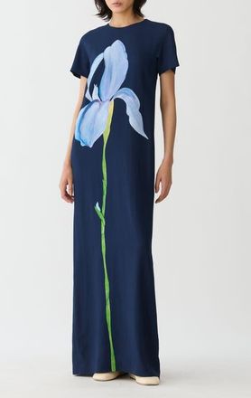 Lafayette 148 New York Iris Print Cady Gown in Midnight Blue at Nordstrom, Size 10