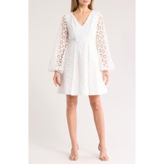 Trina Turk Grazia Cotton Eyelet Long Sleeve Dress in White at Nordstrom Rack, Size 0