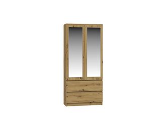 Topeshop Topeshop - Turin - Armario 2 Puertas Con Espejo Estilo Dormitorio Moderno - 90x50x180 - 2 Cajones - Roble