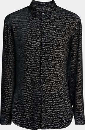 Giorgio Armani Mens Diagonal-Woven Viscose Dress Shirt