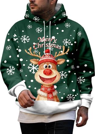 Generic Mens Christmas Hoodie Sweatshirt Funny Christmas Jumpers Mens Christmas Print Hooded Long Sleeve Hoodie Top Santa Festive Sweatshirt Xmas Party Hooded