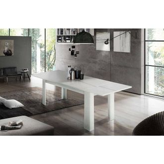 Dmora Mesa de comedor extensible, Made in Italy, Mesa moderna con extensiones, Consola extensible, 160 / 210x90h75 cm, Alerce blanco brillante, con
