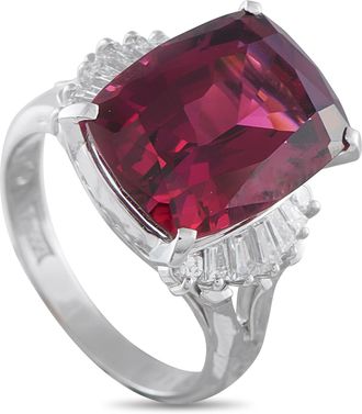 Luxury Bazaar Platinum 0.50 ct Diamond and 11.46 ct Rhodolite Garnet Ring 5353