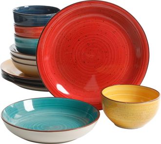 Gibson Home Color Speckle 12 Piece Mix and Match Double Bowl Dinnerware Set in 4 Assorted Colors