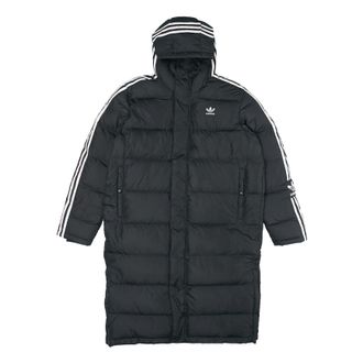 adidas originals Long Down Side Logo Printing mid-length Sports Down Jacket Black HI4658