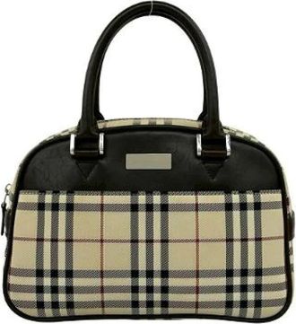 Burberry Pre-owned Leather Canvas Boston Bag - Dames - Vintage Handtas - Bruin - ONE Size - Leer - Vintage