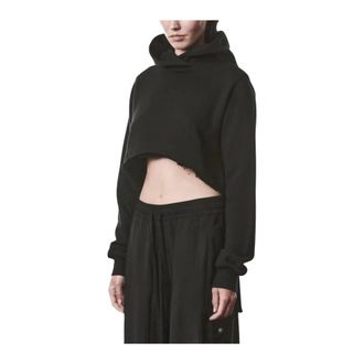 Thom Krom Cropped Distressed Hoodie - Dames - Sweatshirts & Hoodies - Zwart - Maat: M Katoen