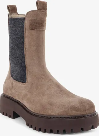 Brunello Cucinelli Womens Suede Boots With Loop Detail Beige