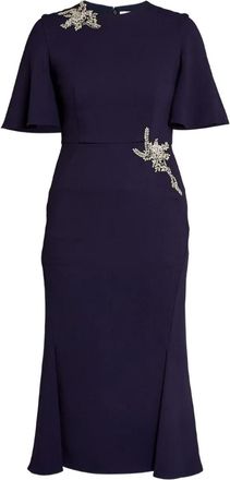 Erdem Verfraaide midi-jurk met korte mouwen - Blauw