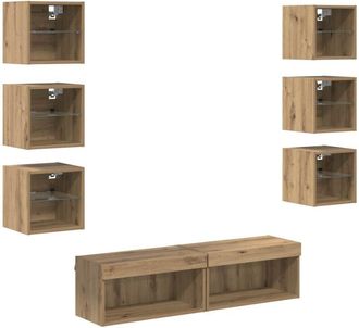 vidaXL Mueble De Tv Con Caj&oacute;n 8 Pcs Roble Artesanal Cristal Vidaxl