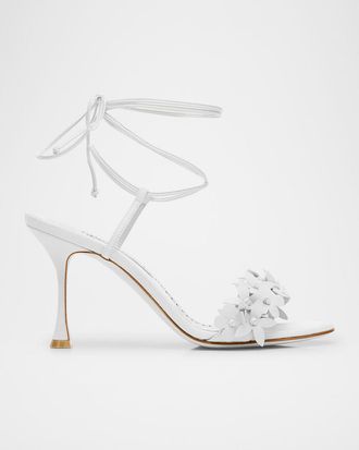 Manolo Blahnik Anista Nappa Leather Ankle-Wrap Sandals