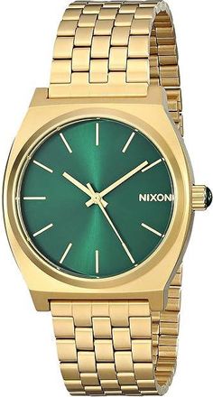 Nixon Time Teller Mens Watches Gold/Green Sunray, Leather/Stainless Steel